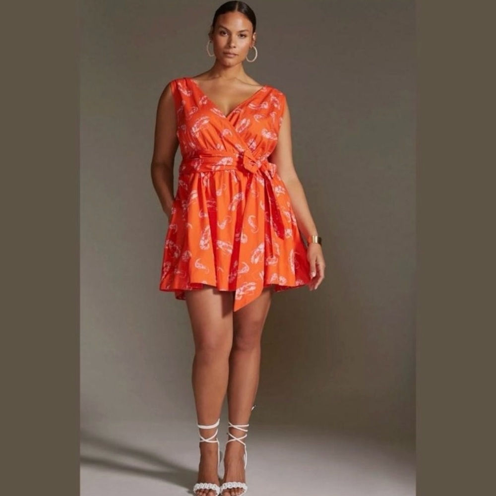 Maeve by Anthropologie Mainely Lobster Wrap Dress Midi Size Medium Coastal